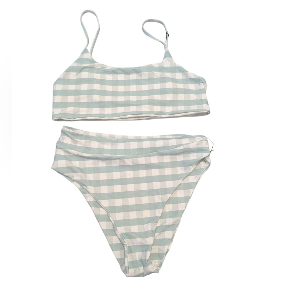 Sun Bleached Swim Cala Blanca Teal Gingham Print Bikini NWT Sz XL
